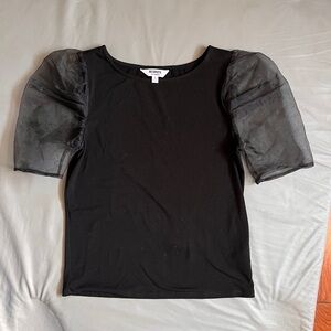 BB Dakota Sheer Sleeve Black Blouse